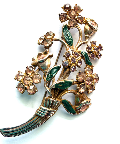 1940's Enamel Rhinestone Brooch-Vintageonline-Vintage Online