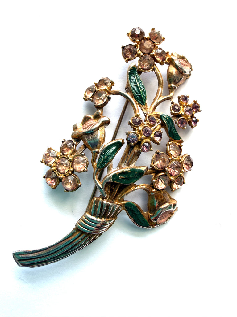 1940's Enamel Rhinestone Brooch-Vintageonline-Vintage Online
