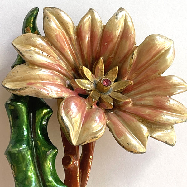 1940's Enamelled Flower Head Brooch-Vintageonline-Vintage Online