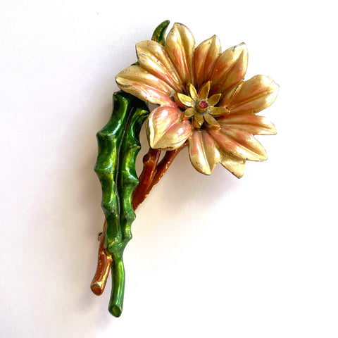 1940's Enamelled Flower Head Brooch-Vintageonline-Vintage Online