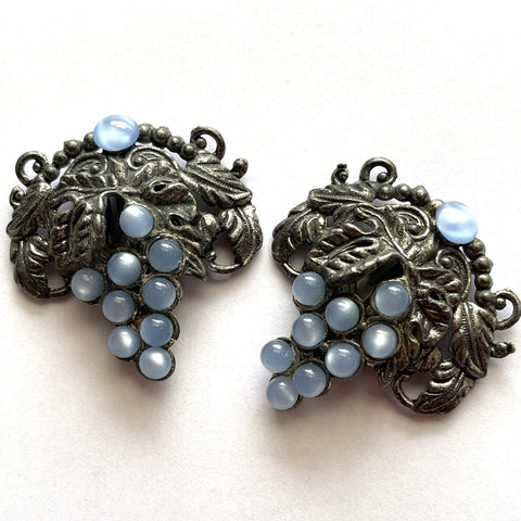 1940's Grape Cluster Moonstone & Metal Dress Clips-Vintageonline-Vintage Online