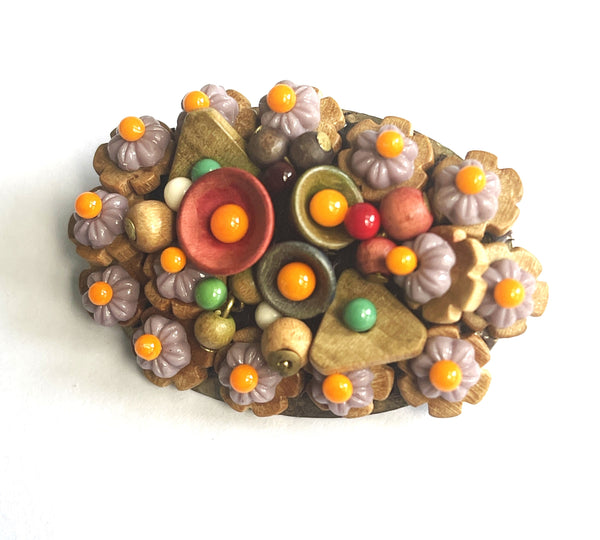 1940's Hand Made Wooden Brooch-Vintageonline-Vintage Online