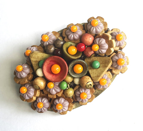 1940's Hand Made Wooden Brooch-Vintageonline-Vintage Online