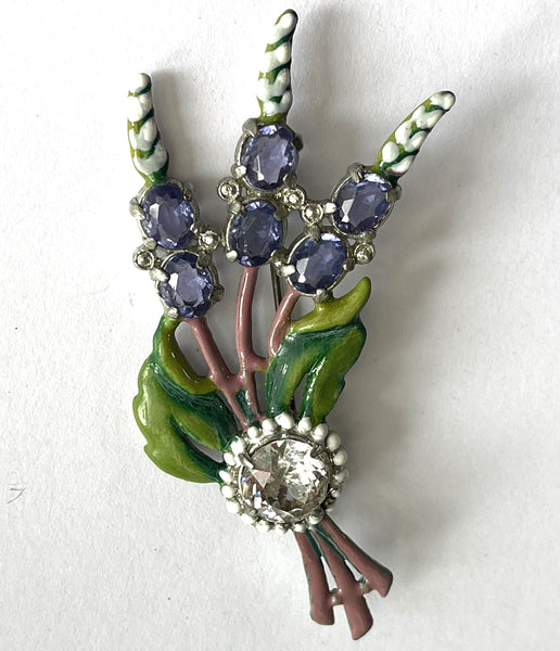 1940's Pot Metal Enamelled Floral Brooch-Vintageonline-Vintage Online