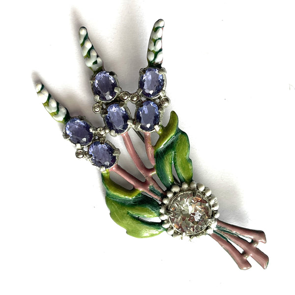 1940's Pot Metal Enamelled Floral Brooch-Vintageonline-Vintage Online
