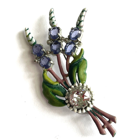 1940's Pot Metal Enamelled Floral Brooch-Vintageonline-Vintage Online