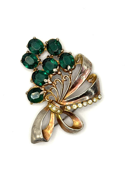 1940's Vintage Green Glass Ribboned Brooch-Vintageonline-Vintage Online
