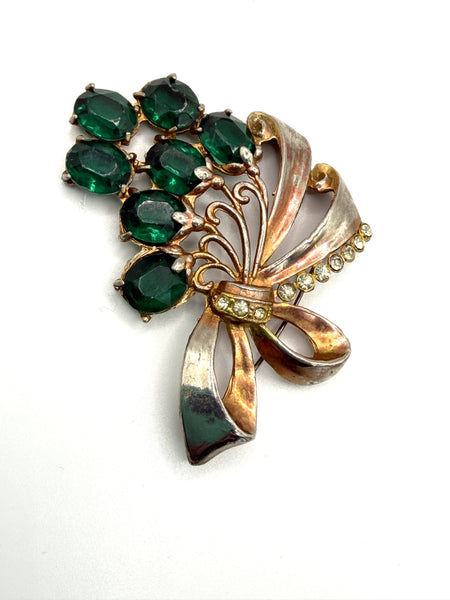 1940's Vintage Green Glass Ribboned Brooch-Vintageonline-Vintage Online