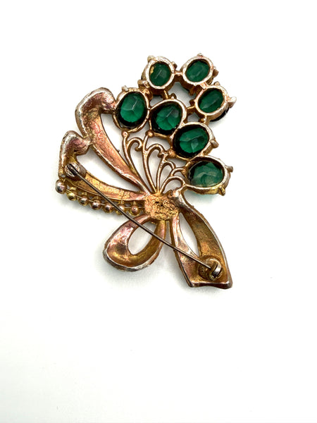 1940's Vintage Green Glass Ribboned Brooch-Vintageonline-Vintage Online