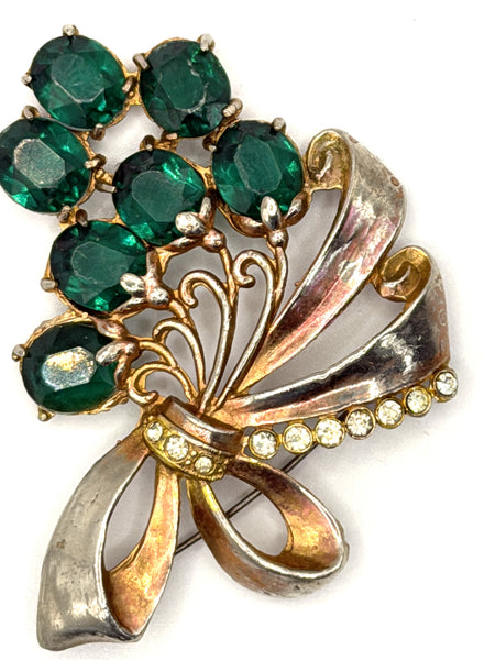 1940's Vintage Green Glass Ribboned Brooch-Vintageonline-Vintage Online