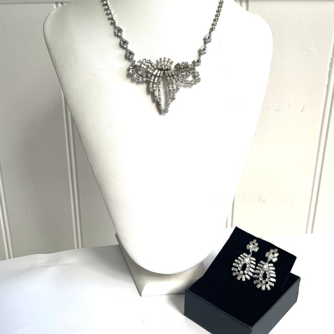 1950's Rhinestone Necklace and Earrings Set-Vintageonline-Vintage Online