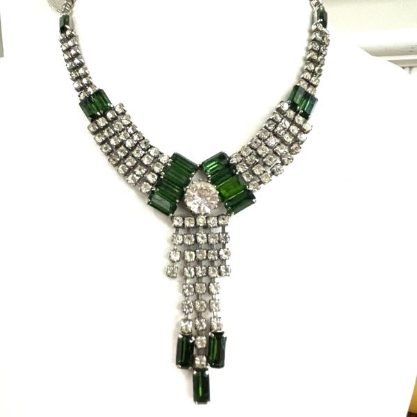 1950's Vintage Green And Clear Rhinestone Necklace.-Vintageonline-Vintage Online