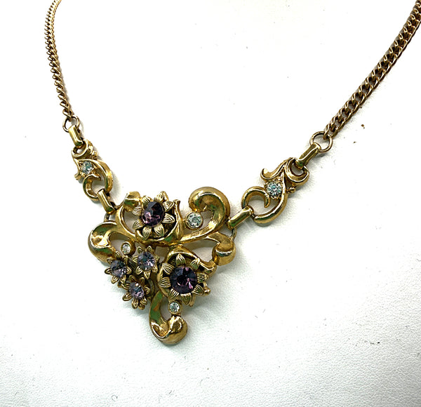 1950's Vintage Purple Rhinestone Pendant Necklace-Vintageonline-Vintage Online