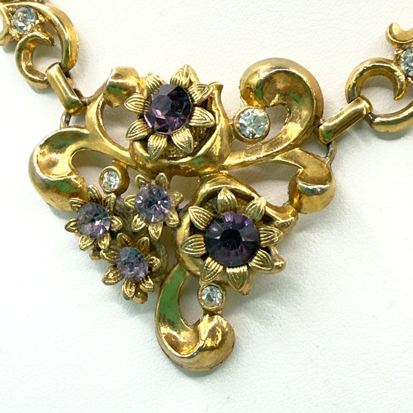 1950's Vintage Purple Rhinestone Pendant Necklace-Vintageonline-Vintage Online