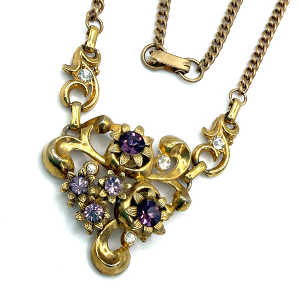 1950's Vintage Purple Rhinestone Pendant Necklace-Vintageonline-Vintage Online