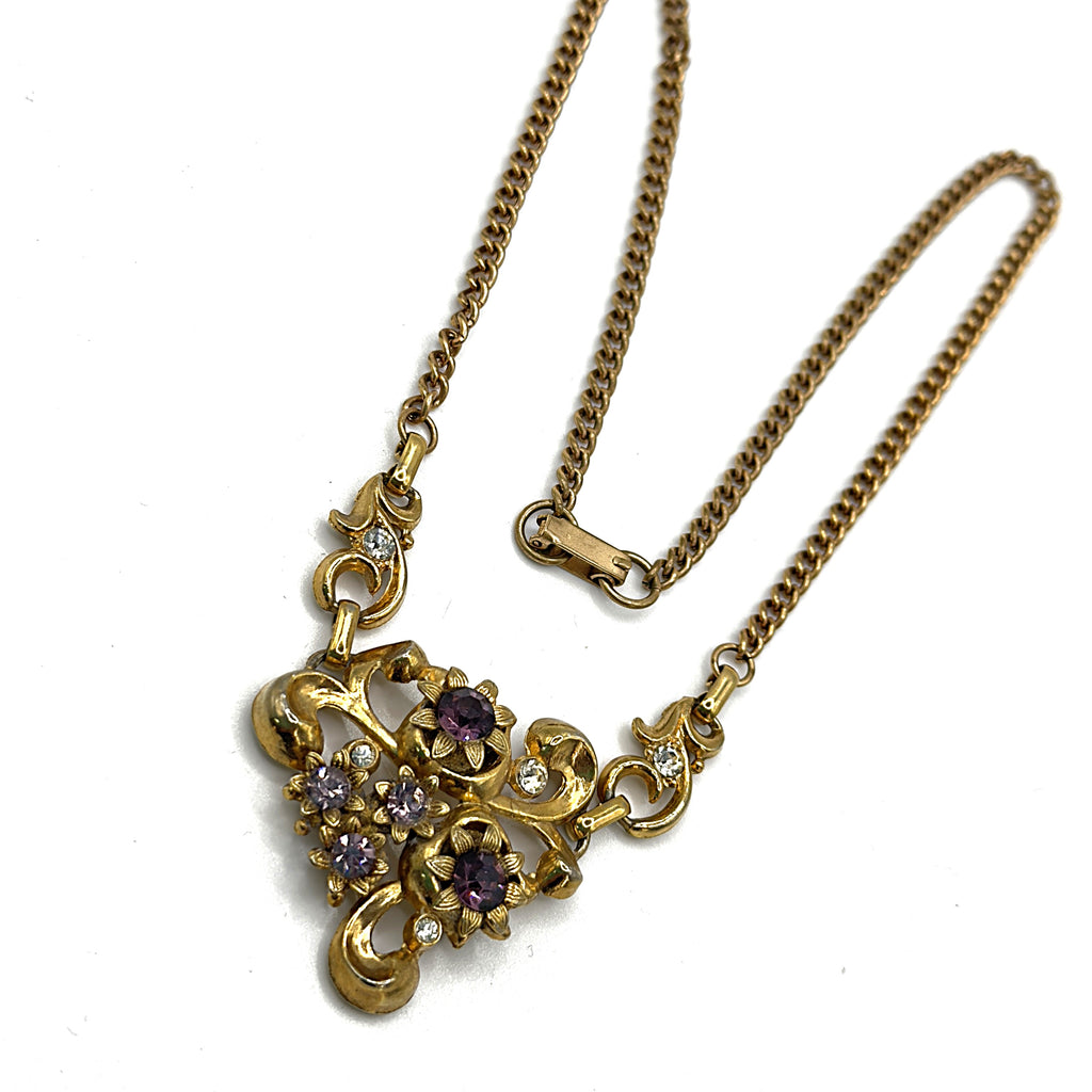 1950's Vintage Purple Rhinestone Pendant Necklace-Vintageonline-Vintage Online