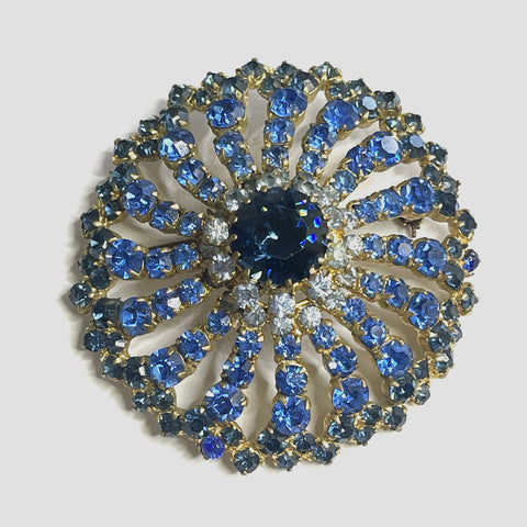 1960's Blue Rhinestone Pinwheel Vintage Brooch-Vintageonline-Vintage Online