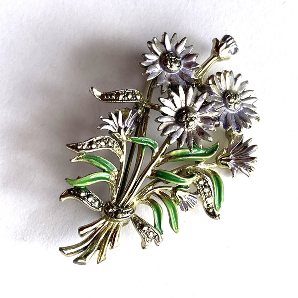 1960's Marcasite & Daisy Brooch-Exquisite Jewellery Co, UK-Vintage Online