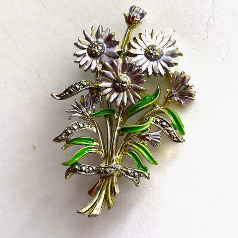 1960's Marcasite & Daisy Brooch-Exquisite Jewellery Co, UK-Vintage Online