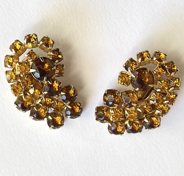 1960's Vintage Autumn Tonings Rhinestone Earrings-Vintageonline-Vintage Online