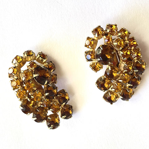 1960's Vintage Autumn Tonings Rhinestone Earrings-Vintageonline-Vintage Online