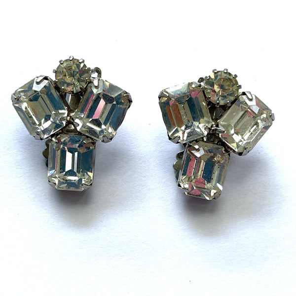 1960's Weiss Baguette Rhinestone Vintage Clip On Earrings-Weiss USA-Vintage Online
