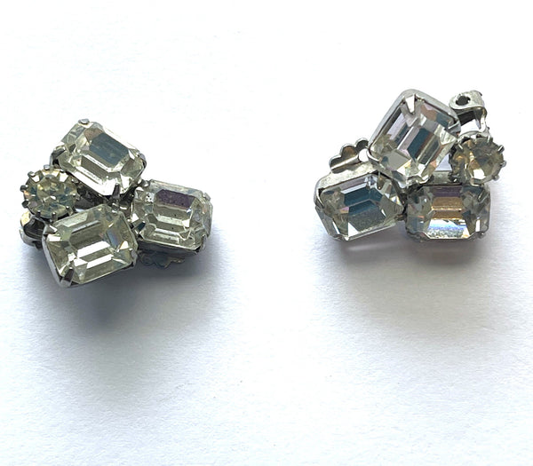 1960's Weiss Baguette Rhinestone Vintage Clip On Earrings-Weiss USA-Vintage Online
