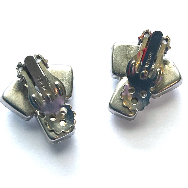 1960's Weiss Baguette Rhinestone Vintage Clip On Earrings-Weiss USA-Vintage Online