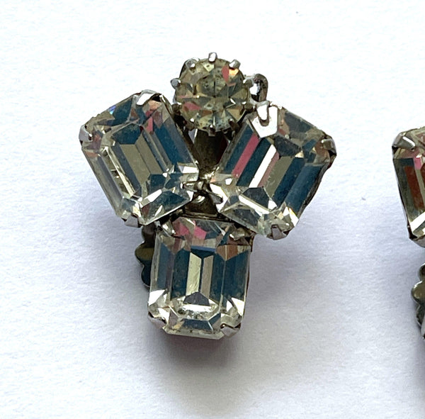 1960's Weiss Baguette Rhinestone Vintage Clip On Earrings-Weiss USA-Vintage Online