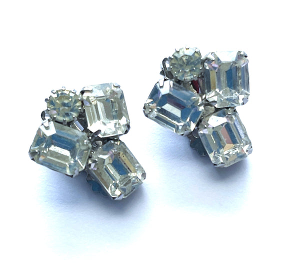 1960's Weiss Baguette Rhinestone Vintage Clip On Earrings-Weiss USA-Vintage Online