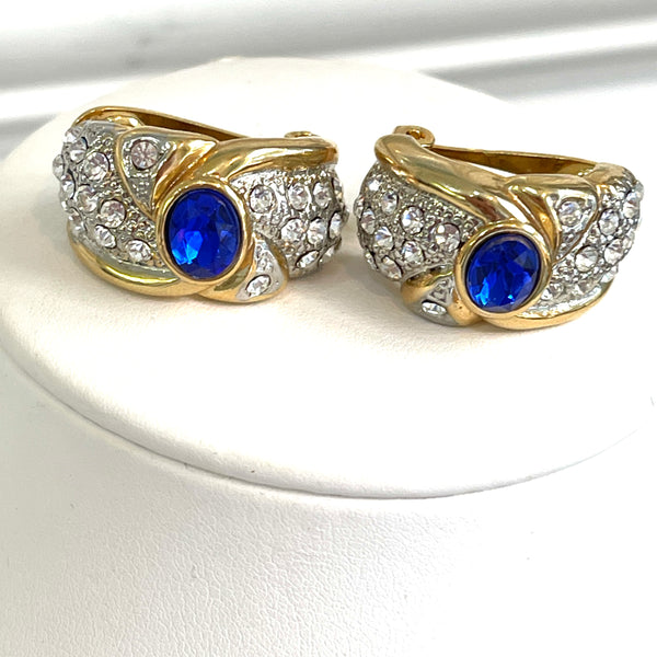 1980's Blue Sapphire Crystal Pendant and Earrings-Vintageonline-Vintage Online