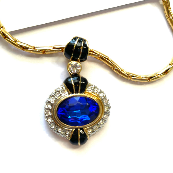 1980's Blue Sapphire Crystal Pendant and Earrings-Vintageonline-Vintage Online