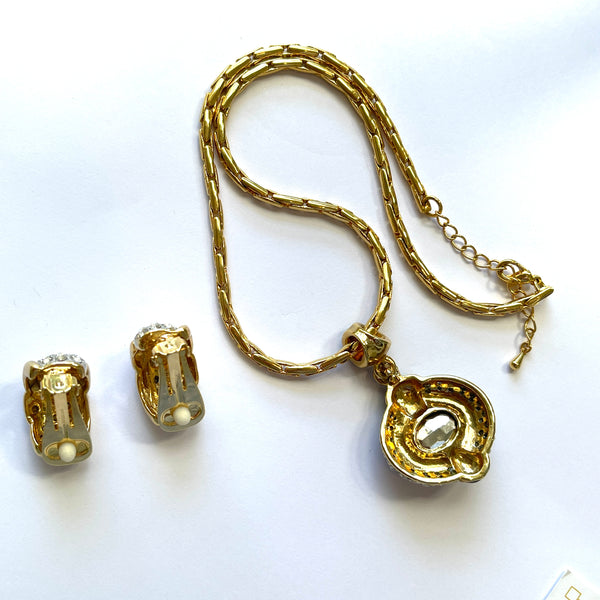 1980's Blue Sapphire Crystal Pendant and Earrings-Vintageonline-Vintage Online