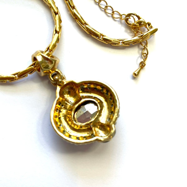 1980's Blue Sapphire Crystal Pendant and Earrings-Vintageonline-Vintage Online