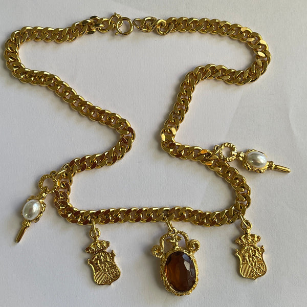 1980's Original Stock Gold tone Necklace With Charms-Vintageonline-Vintage Online