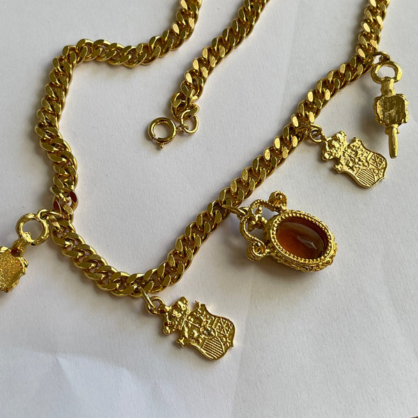 1980's Original Stock Gold tone Necklace With Charms-Vintageonline-Vintage Online