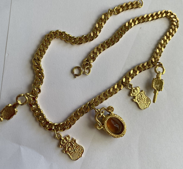 1980's Original Stock Gold tone Necklace With Charms-Vintageonline-Vintage Online