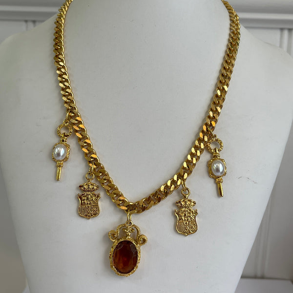 1980's Original Stock Gold tone Necklace With Charms-Vintageonline-Vintage Online