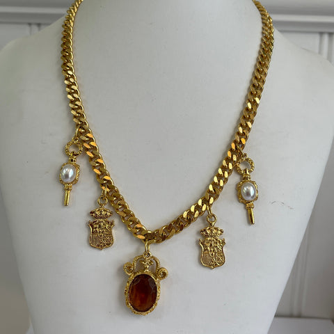 1980's Original Stock Gold tone Necklace With Charms-Vintageonline-Vintage Online