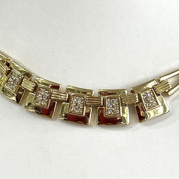 80's Gold tone Rhinestone Necklace-Vintageonline-Vintage Online
