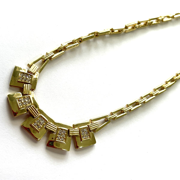 80's Gold tone Rhinestone Necklace-Vintageonline-Vintage Online