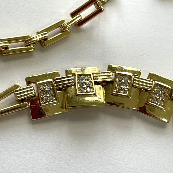 80's Gold tone Rhinestone Necklace-Vintageonline-Vintage Online