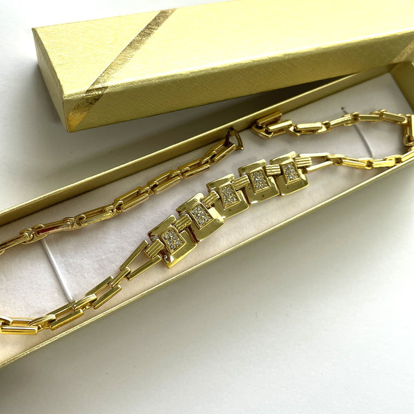 80's Gold tone Rhinestone Necklace-Vintageonline-Vintage Online