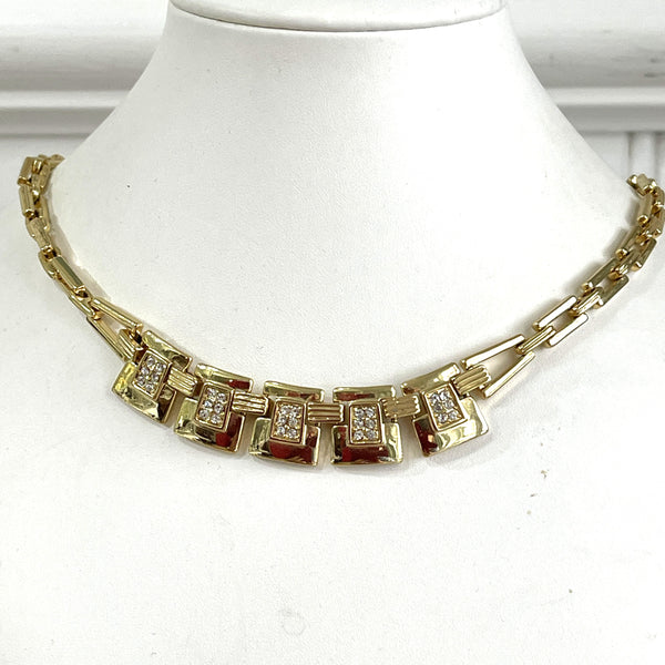 80's Gold tone Rhinestone Necklace-Vintageonline-Vintage Online