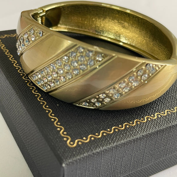 80's Rhinestone Set Hinged Bangle-Vintageonline-Vintage Online
