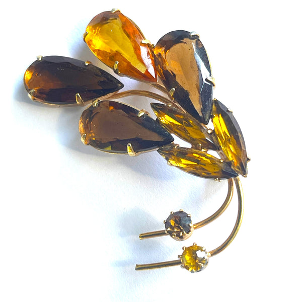Amber & Cognac Rhinestone Spray 60's Vintage Brooch-Vintageonline-Vintage Online
