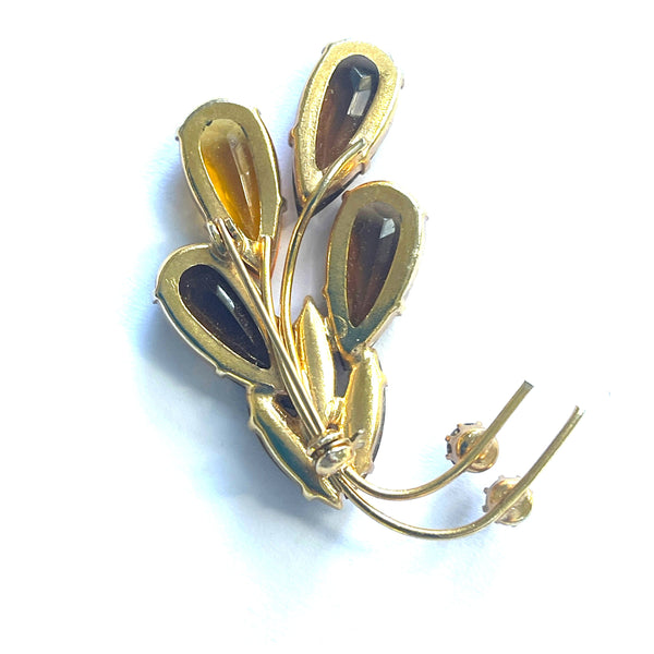 Amber & Cognac Rhinestone Spray 60's Vintage Brooch-Vintageonline-Vintage Online
