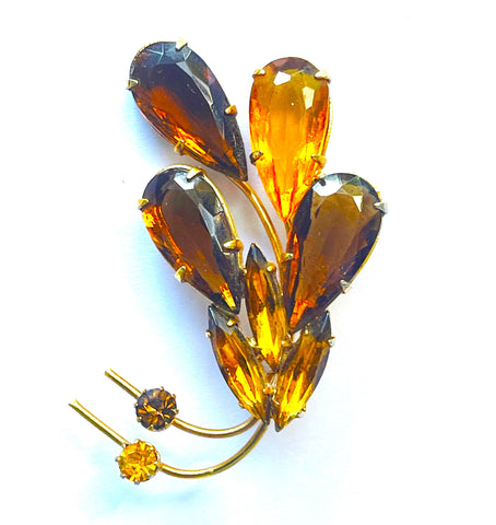 Amber & Cognac Rhinestone Spray 60's Vintage Brooch-Vintageonline-Vintage Online