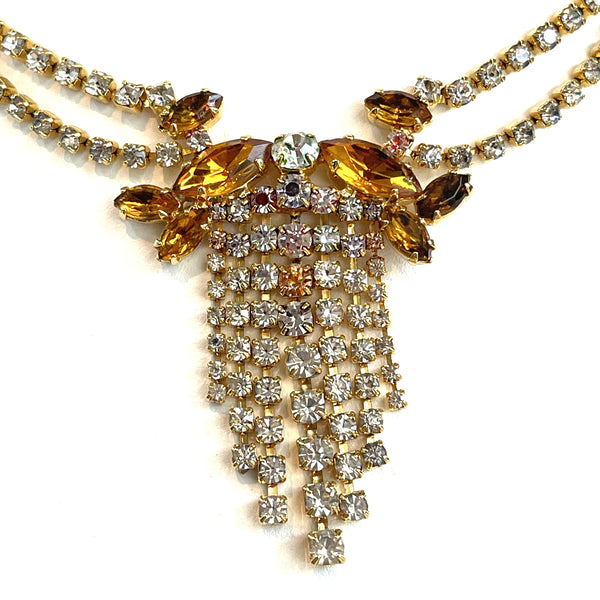 Amber Rhinestone Necklace-Vintageonline-Vintage Online