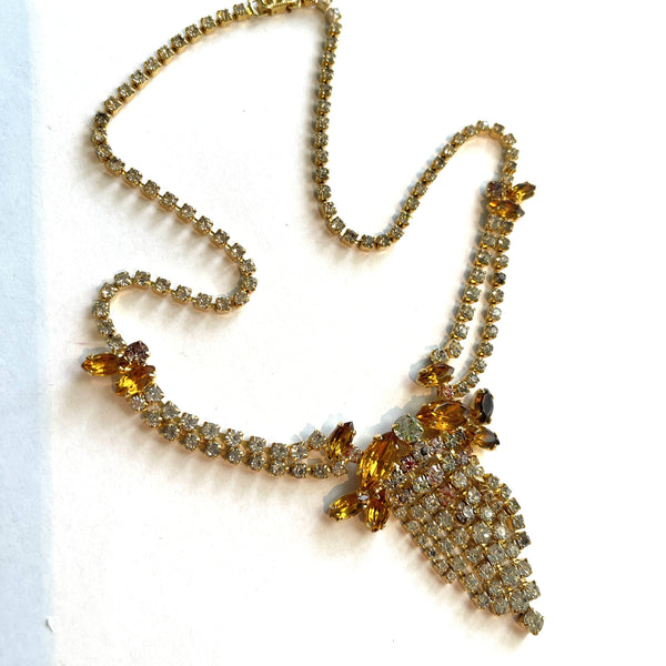Amber Rhinestone Necklace-Vintageonline-Vintage Online
